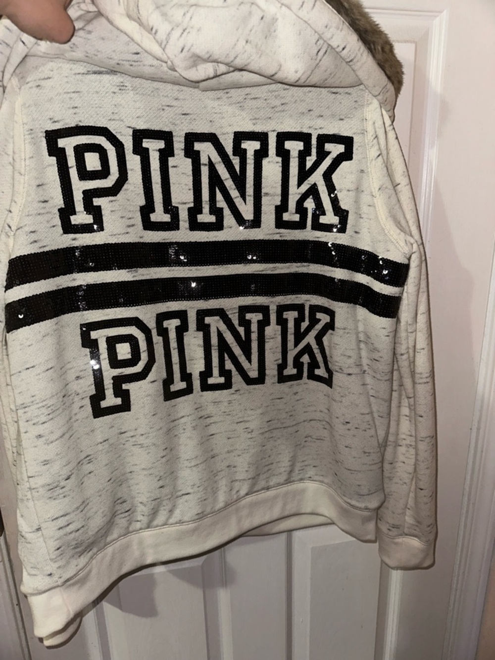 Victoria's Secret Cream Speckled Faux-Fur Lined Zip Hoodie - Picture 4 of 4